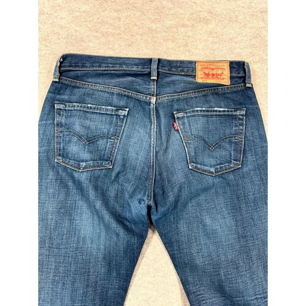 Levi's 501 Original Jeans Men 33x34 Blue Denim Button Fly Straight Leg Whiskered